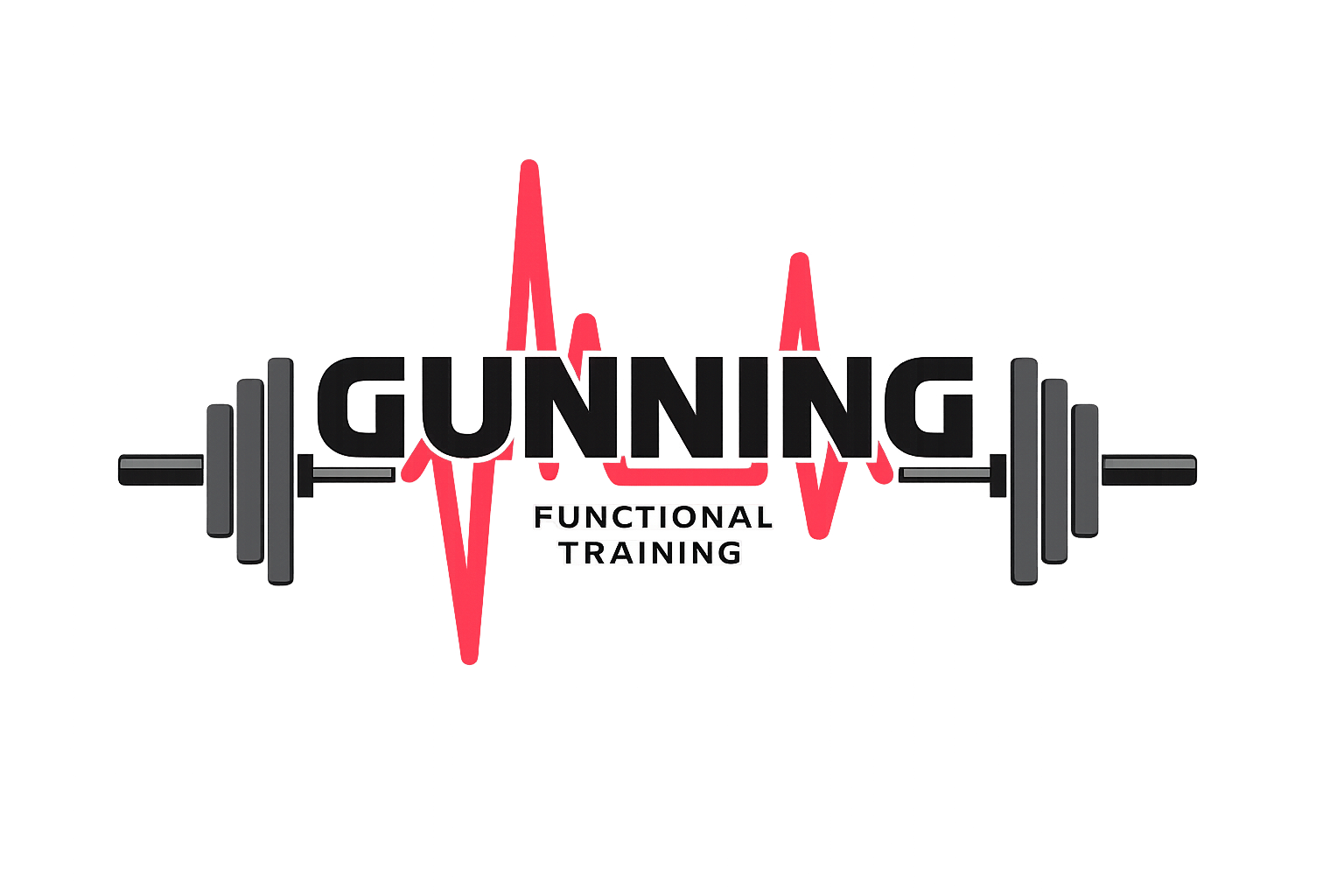 Gunning Functional Training logo featuring a barbell and red heartbeat